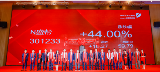 最高價格為59.79元/股，超過上市首日漲幅限制，封在漲停板上。
