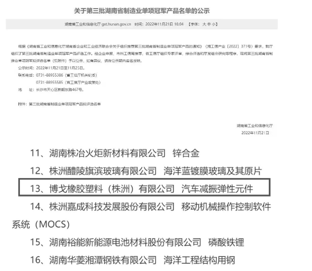 公司產品獲湖南省制造業單項冠軍！